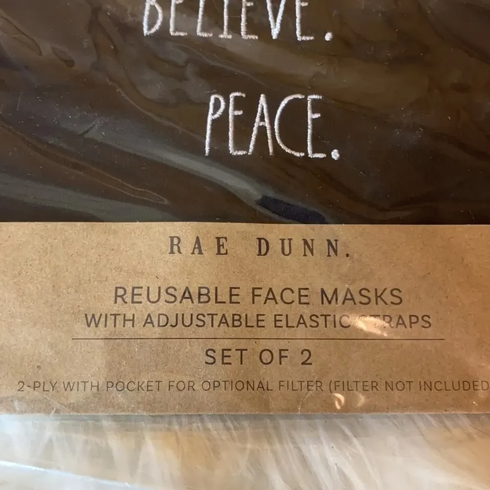 Rae Dunn Believe. Peace. Reusable Face Masks Set